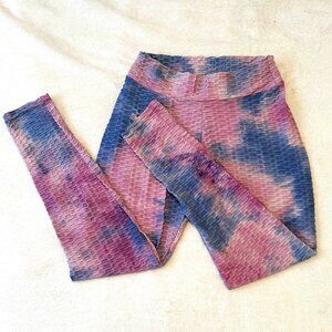 Pastel Tie Dye Scrunch Butt Honeycomb Texture Workout Leggings Size L